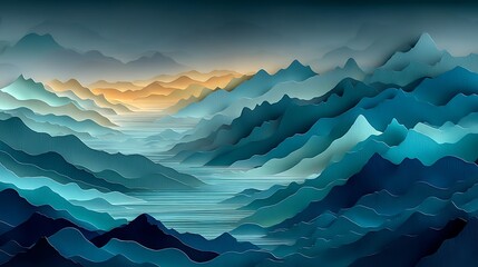 Vibrant colorful landscape of majestic mountains, flowing rivers
