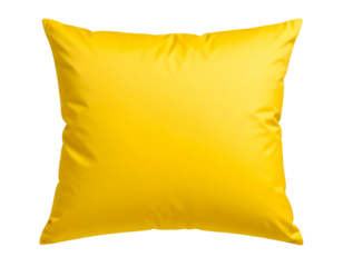 Vibrant yellow square cushion, smooth texture, simple design