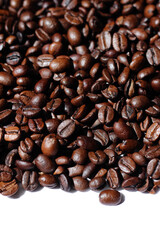 Whole Dark Roasted Coffee Beans Closeup. Espresso Brewing. Cafe.