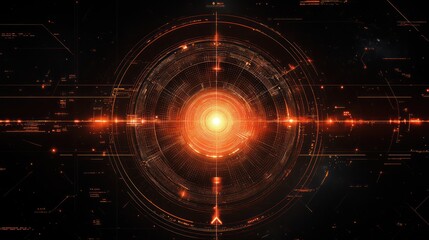 Obraz premium Orange futuristic HUD targeting system interface, digital space background, tech concept