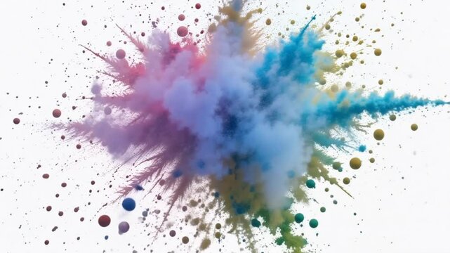 Prise de vue en super ralenti d&rsquo;une explosion de poudre color&eacute;e isol&eacute;e sur fond blanc