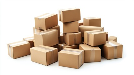 A pile of cardboard boxes isolated on a white background.