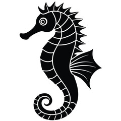 Elegant Black Seahorse Silhouette Vector Illustration