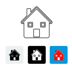 house icon, line icon, black, white and red color using dark white, black and light blue buttons