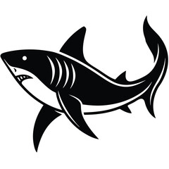 Powerful Shark Silhouette Black and White Ocean Predator Illustration