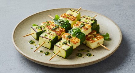 Halloumi and Zucchini Skewers with Basil