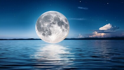 full moon raising over water