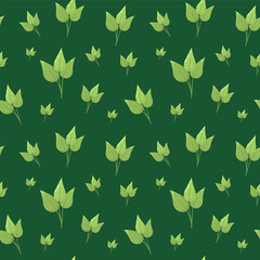 Green leaf seamless square cropped pattern illustration suitable for backgrounds and textile designs. Variety of leaf shapes and sizes. Changeable green background. Elegant texture.