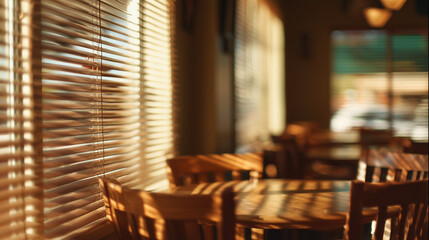 Empty restaurant interior with chairs stacked on tables, conveying quiet finality of closure. Abandoned cafe, business shutdown, last day of operation, deserted dining space concept.