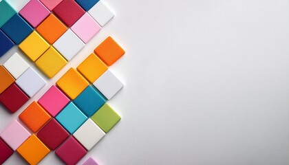 a white background with colorful squares on it