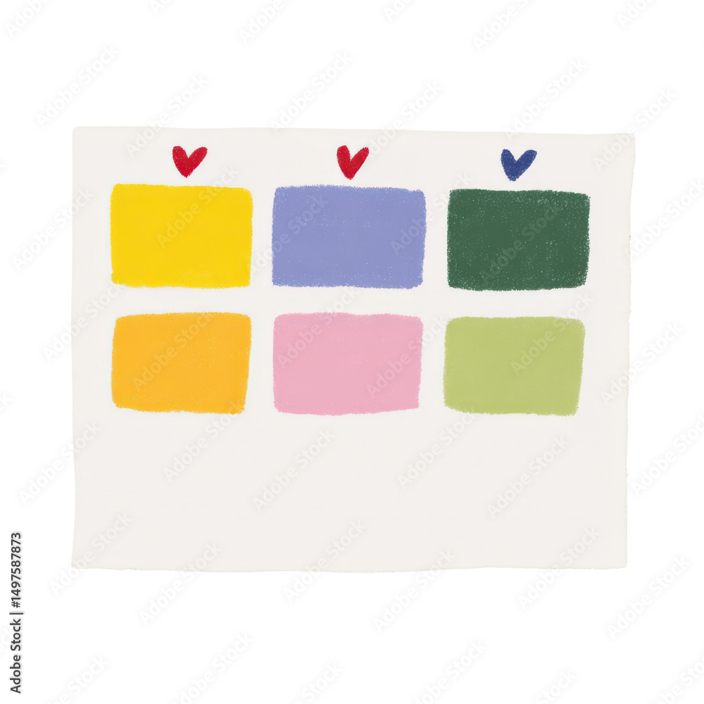 Poster abstract color palette with hearts: a visually striking abstract design featuring a spectrum of six 