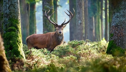 majestic red deer stag in forest