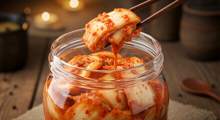 Kimchi in Jar with Chopsticks