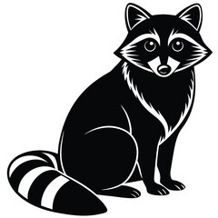 Adorable Raccoon Illustration Black and White Sitting Raccoon Clipart
