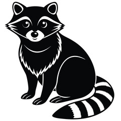 Adorable Raccoon Illustration Black and White Sitting Raccoon Clipart