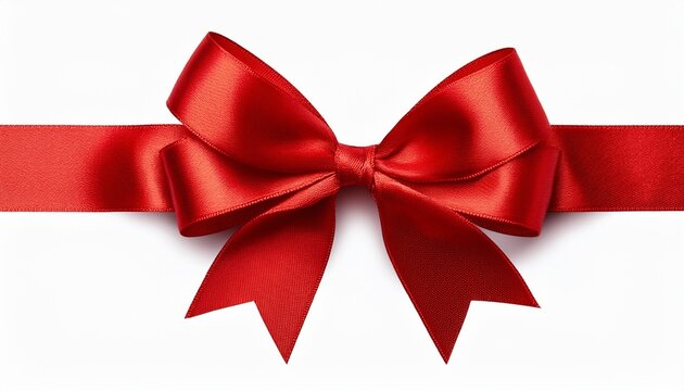 red satin bow from a long ribbon isolated on a transparent background