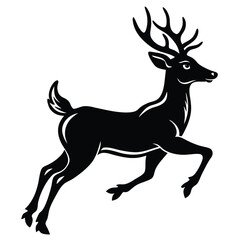 Majestic Leaping Deer Black and White Vector Illustration
