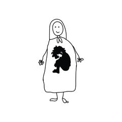 illustration of the silhouette of a small child being hugged by a mother