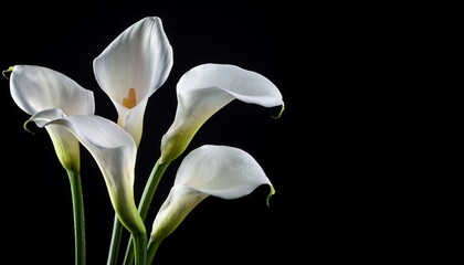 condolence card with white calla lilies isolated on black background