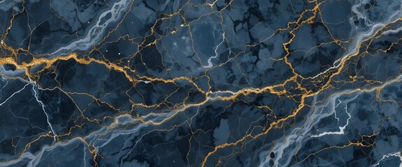 Luxurious Dark Blue and Gold Vein Marble Texture Background for Interior Design, Wall Panels, Flooring, and Decorative Art Projects