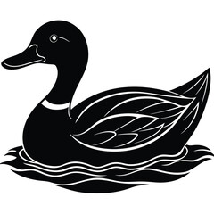 Elegant Black and White Illustration of a Duck Swimming Gracefully on Water