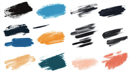 Isolated brush stroke illustrations in various styles on a clean white background