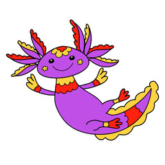 beautiful purple axolotl girl swimming with a smile