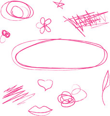 Collection of Childlike Drawings Playful Rendered in Vibrant Pink