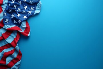 American flag on blue background with copyspace ideal for patriotic imagery