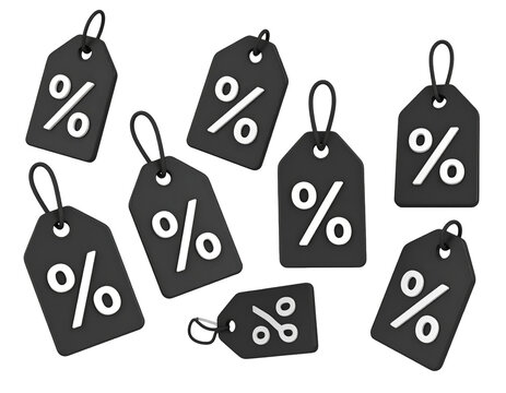 Scattered black sale tags with percentage symbols