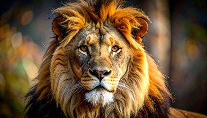 Fototapeta premium beautiful detailed close up image of a lion looking at camera