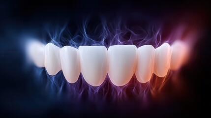 Digital rendering of healthy teeth, glowing with vibrant energy