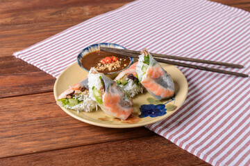 Fresh Seafood Rolls Served on a Decorative Plate