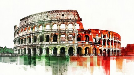 Plakat A contemporary double exposure artwork featuring the iconic Coliseum in Rome, Italy. 
