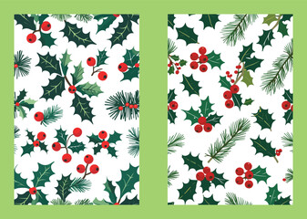 Festive Christmas Holly Berries And Pine Branch Pattern Background Images