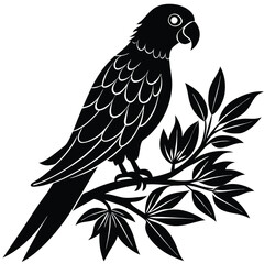 Elegant Black and White Parrot Silhouette on Branch