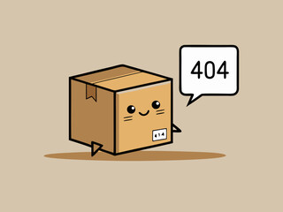 Simple Flat Design Featuring Box Character and Bold Text Indicating Page Not Found Error