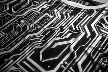 Cyberpunk tee render featuring circuit board patterns in minimal line art a technological abstract design aesthetic signature.