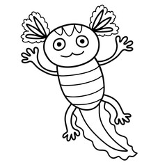 funny striped axolotl with big eyes, black outline