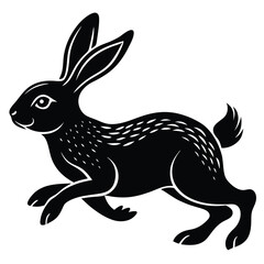 Elegant Black Silhouette of a Hare or Rabbit in Motion