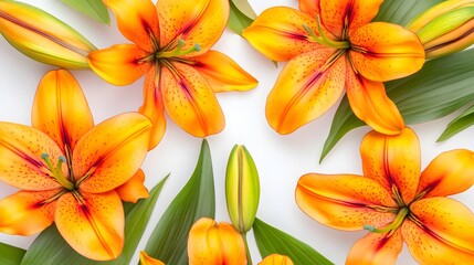 Obraz premium Vibrant Orange Lilies Floral Arrangement Flatlay