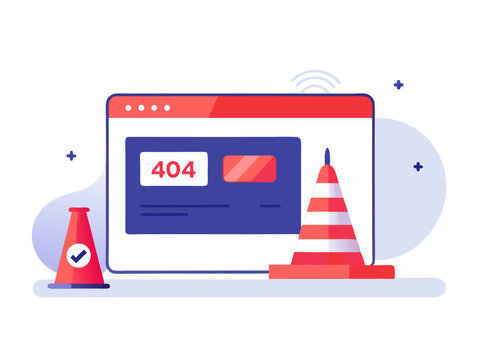 Flat Vector Illustration of Simple 404 Page Not Found with Go Home Button in Red