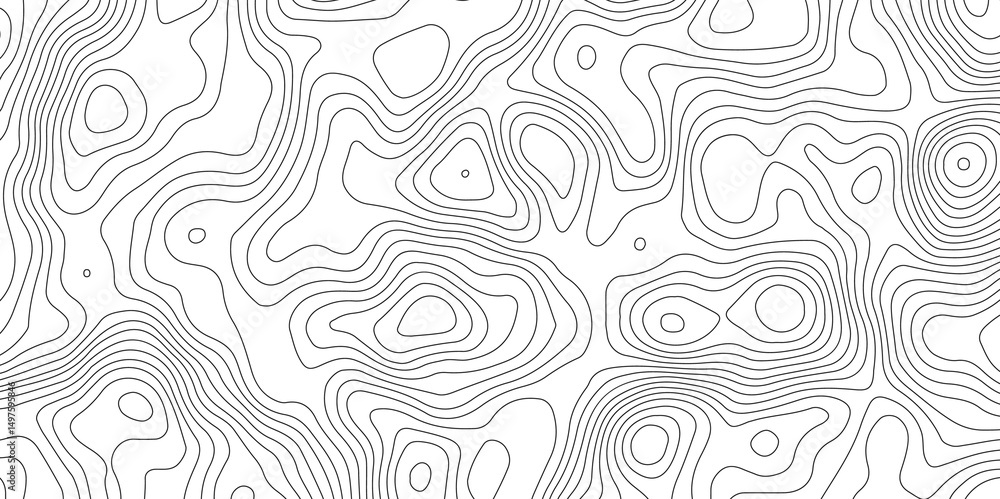 Poster abstract topographic map showing elevation changes using black contour lines and clean white backgro