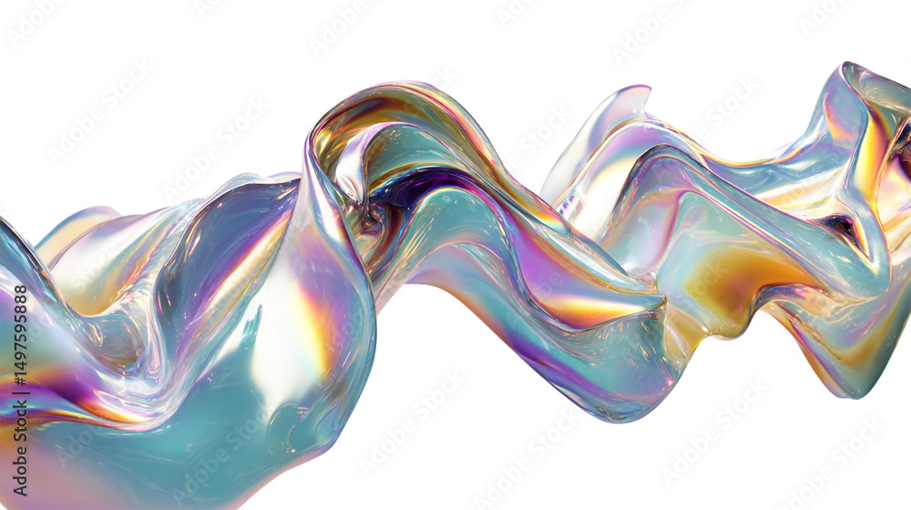 Poster iridescent fluid flowing with a rippled effect against a black background creating a modern design