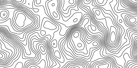 Abstract topographic map showing elevation changes using black contour lines and  clean white background for cartography design.