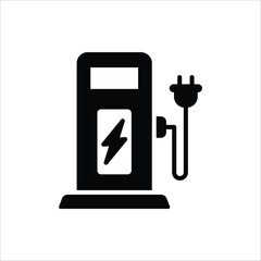 Electric Station for Vehicle Icon. Charger with Plug for Electrical Power Auto Symbols. Charge Station for Green Energy Automobile. Vector Illustration for web design, isolated on white background.