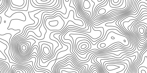 Abstract topographic map showing elevation changes using black contour lines and  clean white background for cartography design.