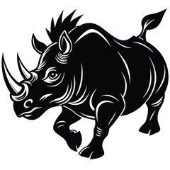 Powerful Rhino Illustration Black and White Vector Art