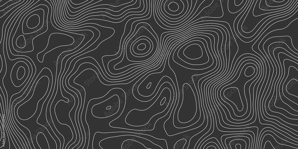 Poster dark gray abstract topographic map with white contour lines design element for modern and minimal gr