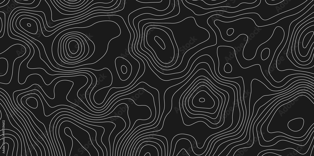 Poster dark gray abstract topographic map with white contour lines design element for modern and minimal gr